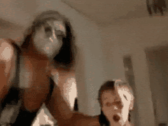 A family member bursting through a door