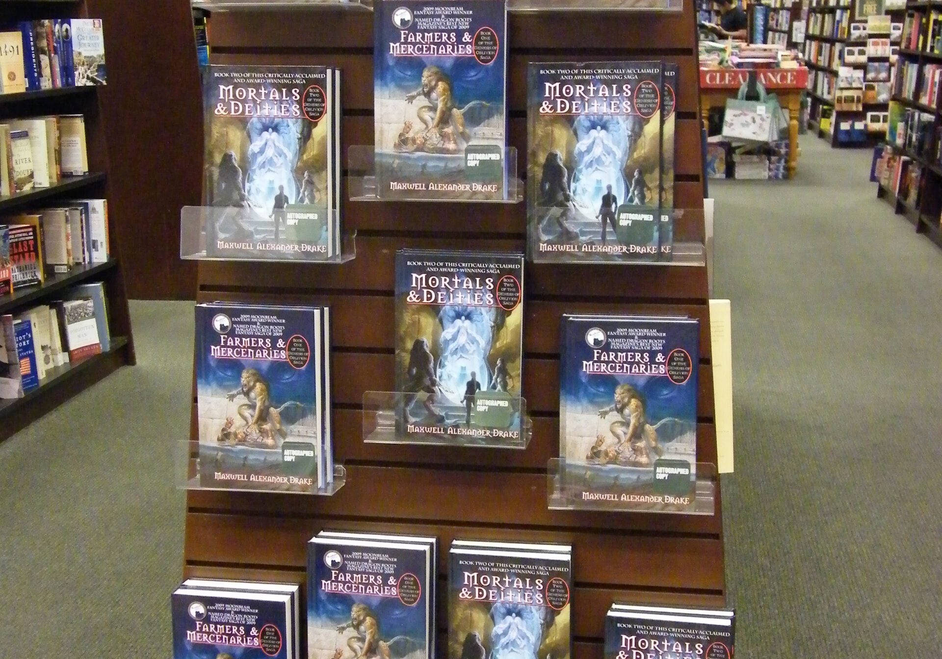 Drake's books on display at a bookstore